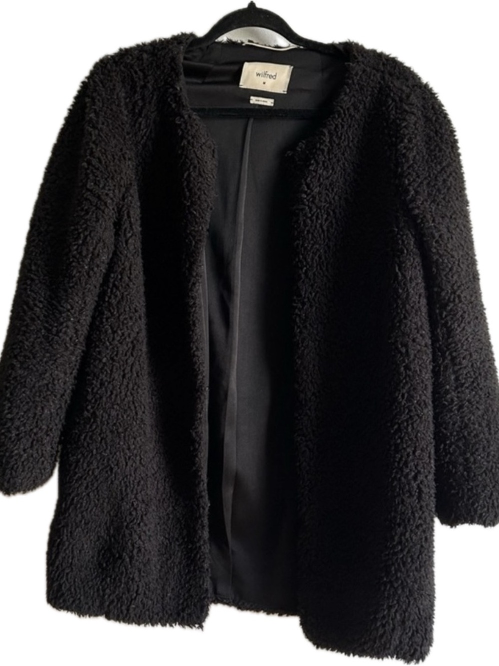Wilfred Black Plush Teddy Coat - Open Front
